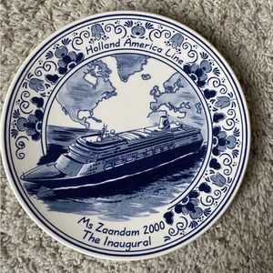 Holland America Line The Inaugural Ms Zaandam 2000 Blauw Delft Plate EUC